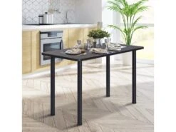 HOMCOM Table à Manger Style Contemporain 4 Personnes Dim. 120L X 60l X 76H Cm Panneaux Particules Acier Inoxydable Noir