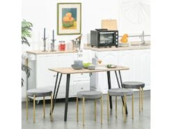 Table à Manger Design Industriel Grand Plateau Dim. 120L X 60l X 75H Cm Pieds Métal Noir En épingles MDF Aspect Chêne Clair