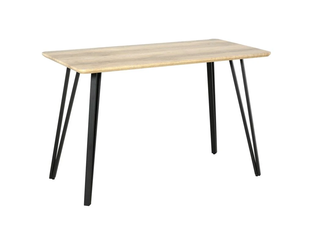 Table à Manger Design Industriel Grand Plateau Dim. 120L X 60l X 75H Cm Pieds Métal Noir En épingles MDF Aspect Chêne Clair 4 Table à Manger Design Industriel Grand Plateau Dim. 120L X 60l X 75H Cm Pieds Métal Noir En épingles MDF Aspect Chêne Clair – Image 2