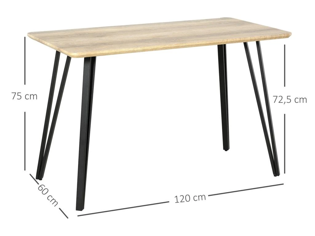 Table à Manger Design Industriel Grand Plateau Dim. 120L X 60l X 75H Cm Pieds Métal Noir En épingles MDF Aspect Chêne Clair 5 Table à Manger Design Industriel Grand Plateau Dim. 120L X 60l X 75H Cm Pieds Métal Noir En épingles MDF Aspect Chêne Clair – Image 3
