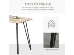 Table à Manger Design Industriel Grand Plateau Dim. 120L X 60l X 75H Cm Pieds Métal Noir En épingles MDF Aspect Chêne Clair 10 Table à Manger Design Industriel Grand Plateau Dim. 120L X 60l X 75H Cm Pieds Métal Noir En épingles MDF Aspect Chêne Clair -Mobilia Boutique table a manger 12619697