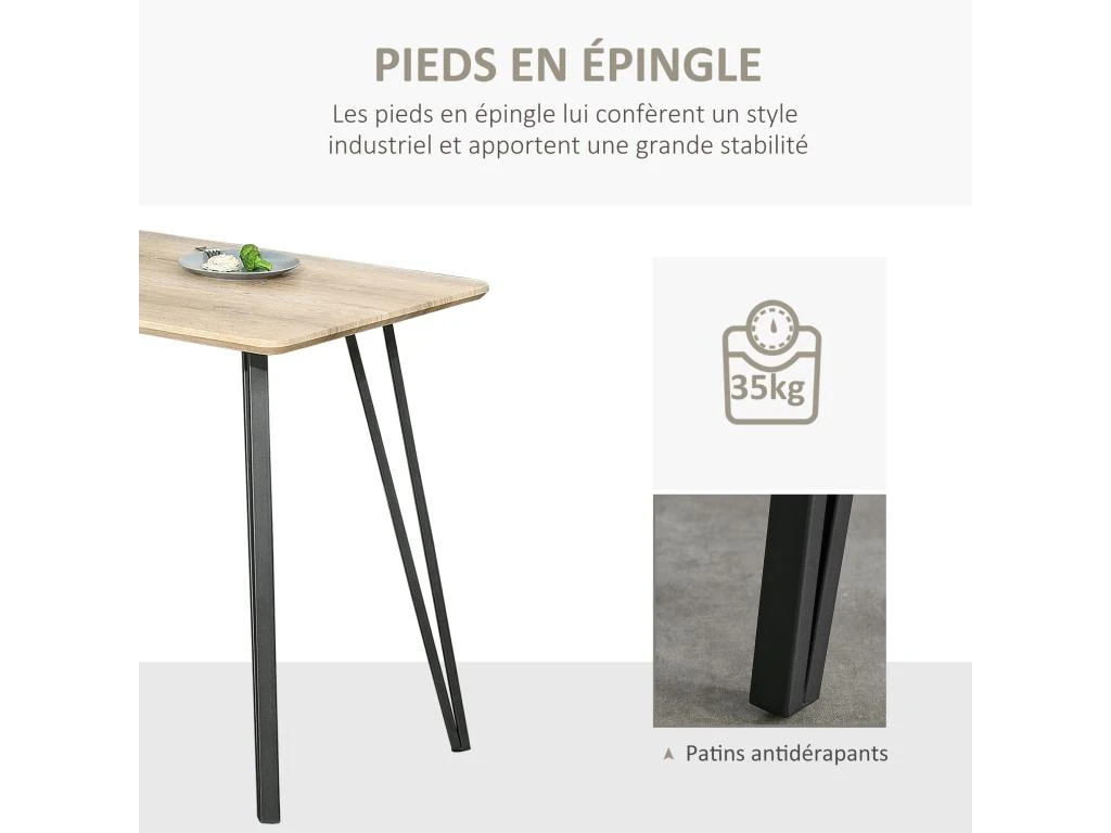 Table à Manger Design Industriel Grand Plateau Dim. 120L X 60l X 75H Cm Pieds Métal Noir En épingles MDF Aspect Chêne Clair 6 Table à Manger Design Industriel Grand Plateau Dim. 120L X 60l X 75H Cm Pieds Métal Noir En épingles MDF Aspect Chêne Clair – Image 4