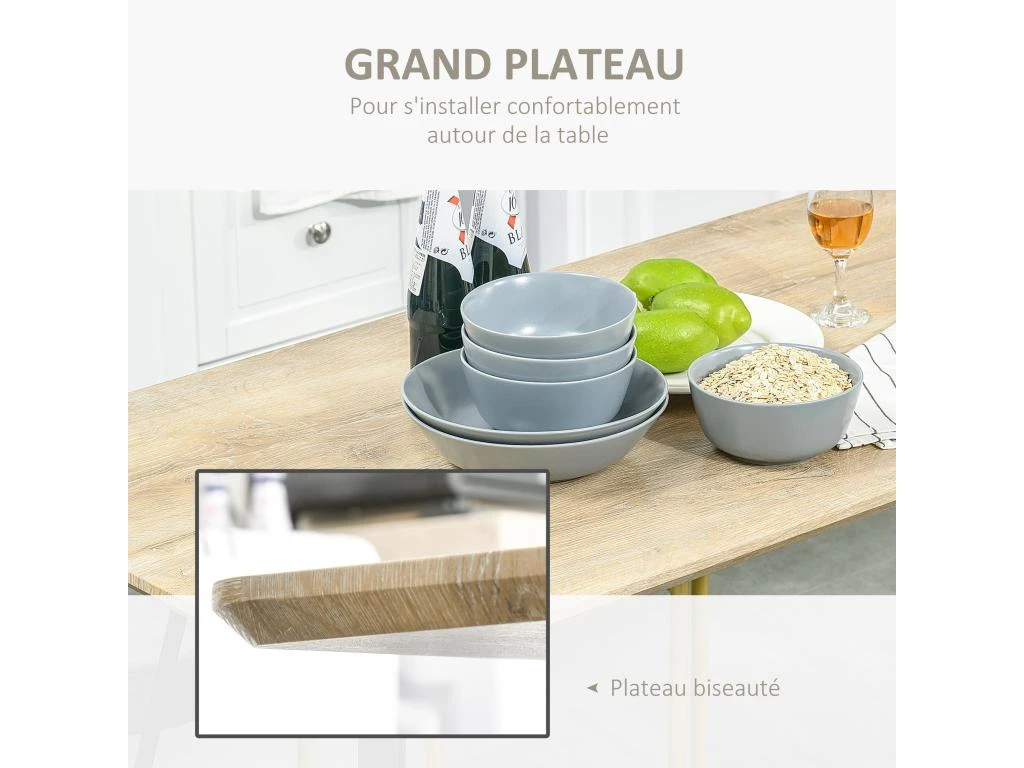 Table à Manger Design Industriel Grand Plateau Dim. 120L X 60l X 75H Cm Pieds Métal Noir En épingles MDF Aspect Chêne Clair 7 Table à Manger Design Industriel Grand Plateau Dim. 120L X 60l X 75H Cm Pieds Métal Noir En épingles MDF Aspect Chêne Clair – Image 5
