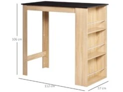 HOMCOM Table De Bar Table Haute De Cuisine Mange-debout Comptoir - Dim. 112L X 57l X 106H Cm - 3 étagères - Panneaux De Particules - Aspect Chêne Clair Noir -Mobilia Boutique table a manger 12624131
