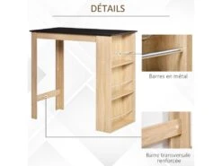 HOMCOM Table De Bar Table Haute De Cuisine Mange-debout Comptoir - Dim. 112L X 57l X 106H Cm - 3 étagères - Panneaux De Particules - Aspect Chêne Clair Noir -Mobilia Boutique table a manger 12624135