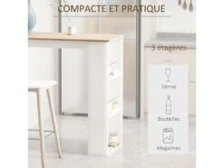 HOMCOM Table De Bar Table Haute De Cuisine Mange-debout Comptoir - Dim. 112L X 57l X 106H Cm - 3 étagères - Panneaux De Particules - Aspect Chêne Clair Blanc -Mobilia Boutique table a manger 12624143