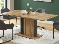 Table à Manger 6 Couverts En MDF Et Métal - Naturel Et Noir - MARIDORA -Mobilia Boutique table a manger 12872847