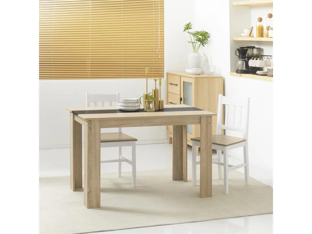 Table à Manger Grand Plateau 4-6 Personnes - Dim. 120L X 69l X 75H Cm - Panneaux Noir Aspect Chêne Clair 3 Table à Manger Grand Plateau 4-6 Personnes - Dim. 120L X 69l X 75H Cm - Panneaux Noir Aspect Chêne Clair