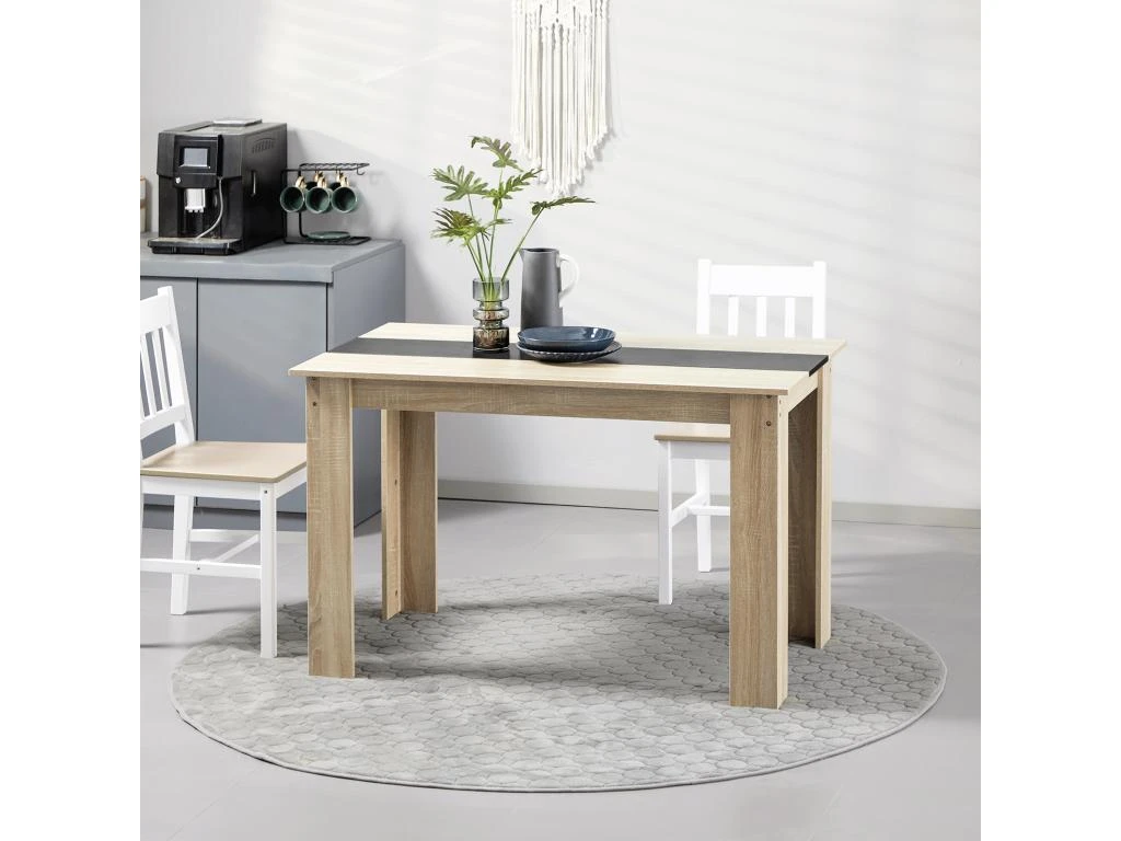 Table à Manger Grand Plateau 4-6 Personnes - Dim. 120L X 69l X 75H Cm - Panneaux Noir Aspect Chêne Clair 6 Table à Manger Grand Plateau 4-6 Personnes - Dim. 120L X 69l X 75H Cm - Panneaux Noir Aspect Chêne Clair – Image 4