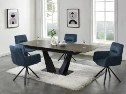 Table à Manger Extensible 6 à 8 Couverts En Céramique Et Métal - Effet Marbre Marron Et Noir - DONOTI -Mobilia Boutique table a manger 13670173