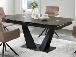 Table à Manger Extensible 6 à 8 Couverts En Céramique Et Métal - Effet Marbre Marron Et Noir - DONOTI -Mobilia Boutique table a manger 13670183