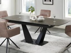 Table à Manger Extensible 6 à 8 Couverts En Céramique Et Métal - Effet Marbre Marron Et Noir - DONOTI -Mobilia Boutique table a manger 13670187