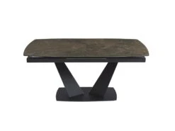 Table à Manger Extensible 6 à 8 Couverts En Céramique Et Métal - Effet Marbre Marron Et Noir - DONOTI -Mobilia Boutique table a manger 13670189