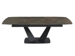 Table à Manger Extensible 6 à 8 Couverts En Céramique Et Métal - Effet Marbre Marron Et Noir - DONOTI -Mobilia Boutique table a manger 13670191