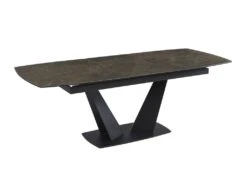 Table à Manger Extensible 6 à 8 Couverts En Céramique Et Métal - Effet Marbre Marron Et Noir - DONOTI -Mobilia Boutique table a manger 13670203