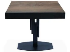 Table Design Carrée Extensible 180cm Mealane Pied Central Métal Noir Et Noyer