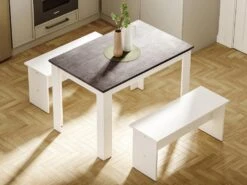 Table à Manger CASSY II - 4 Couverts - Blanc, Plateau Effet Béton -Mobilia Boutique table a manger 13773311