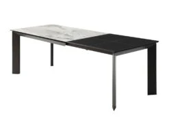 Table à Manger Extensible 4 à 10 Couverts En Céramique Et Métal - Effet Marbre Gris Et Noir - CARMONI