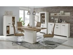 Table Extensible 160 à 200 Cm Blanc Mat Et Décor Bois Clair - LEANE -Mobilia Boutique table a manger 14438081