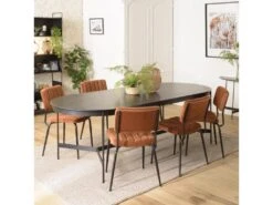 DALY - Table à Manger Ovale Noire 240x104cm Piètement Métal