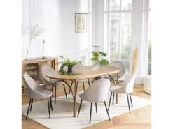 YSEULT - Table à Manger Ovale 6 Personnes 180x90cm Bois Peuplier Couleur Naturelle