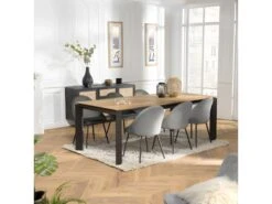 MADISON - Table à Manger Rectangulaire Extensible 220/320cm Bois Teck Recyclé Pieds Métal Noir