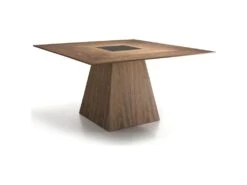 Table à Manger Carrée Bois Plateau Central En Verre Teinté