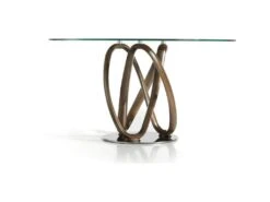 Table De Diner Pietement Courbé Noyer Massif Plateau Verre Trempé Et Piétement Acier -Mobilia Boutique table a manger 15465519