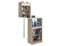 Table Comptoir De Cuisine + Meubles Rangement Blanc/Chêne - LUFAY -Mobilia Boutique table a manger 17630993