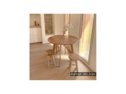 Table Ronde ODILE - 4 Couverts - Hévéa Massif Et MDF - Naturel -Mobilia Boutique table a manger 1764881