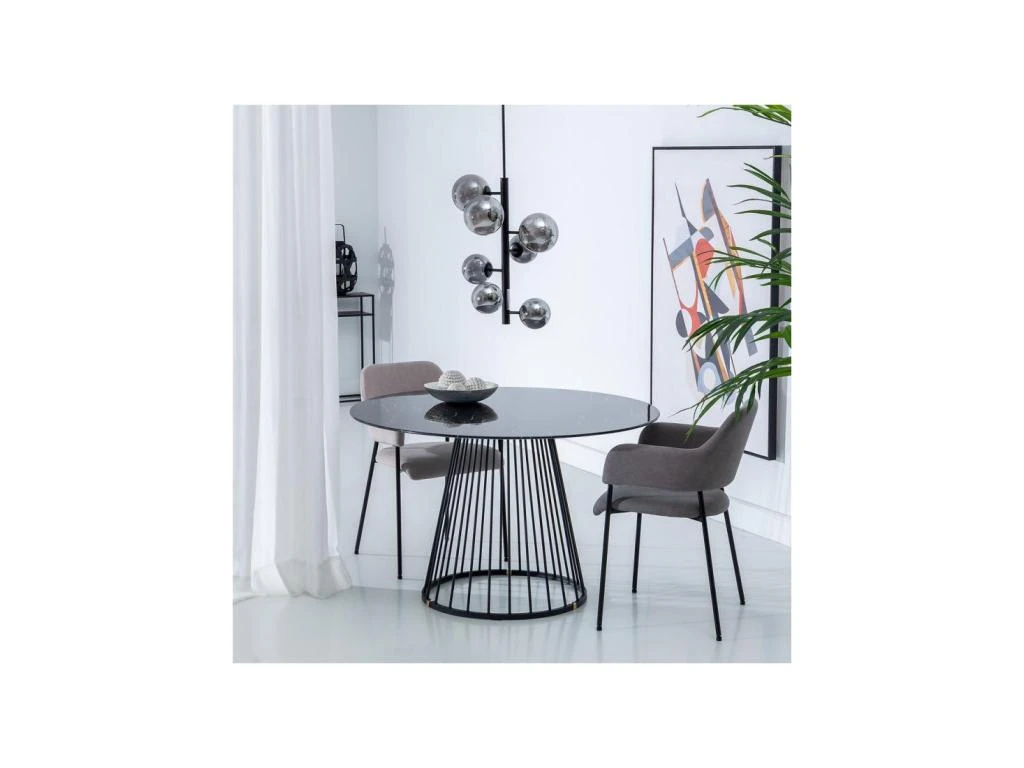 Table De Repas Ronde Effet Marbre Noir - RAYMONDE 4 Table De Repas Ronde Effet Marbre Noir - RAYMONDE – Image 2