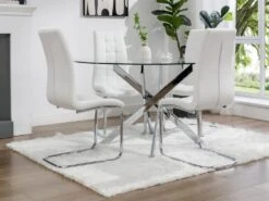 Table à Manger Ronde 4 Couverts En Verre Trempé Et Métal Chromé - Transparent - COSIMA -Mobilia Boutique table a manger 18364883