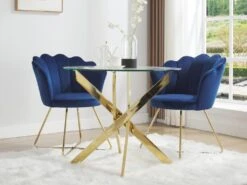 Table à Manger Ronde 2 Couverts En Verre Trempé Et Métal Doré - Transparent - COSIMA -Mobilia Boutique table a manger 18364927