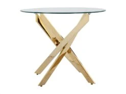 Table à Manger Ronde 2 Couverts En Verre Trempé Et Métal Doré - Transparent - COSIMA -Mobilia Boutique table a manger 18364939