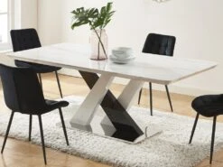 Table à Manger 8 Couverts En MDF Et Acier Inoxydable - Effet Marbre Blanc Et Noir - EVAELA -Mobilia Boutique table a manger 18620469