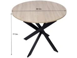 Table à Manger Ronde Fixe ZEN, 90x90x77cm, Jusqu'à 4 Personnes, Couleur Chêne, Pieds Métalliques Noir Laqué Mat -Mobilia Boutique table a manger 18803333