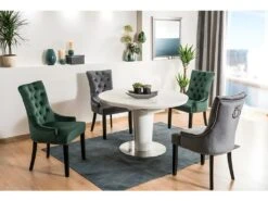 Table à Manger Extensible 120-160 X 120 X 76 Cm - Blanc Effet Marbre