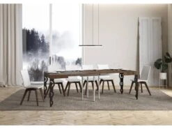 Table Extensible 90x90/246 Cm Karamay Noyer Cadre Anthracite -Mobilia Boutique table a manger 18957981