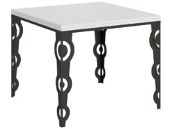 Table Extensible Portefeuille 90x90/180 Cm Karamay Libra Frêne Blanc Cadre Anthracite