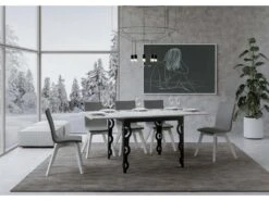 Table Extensible Portefeuille 90x90/180 Cm Karamay Libra Frêne Blanc Cadre Anthracite -Mobilia Boutique table a manger 18958021