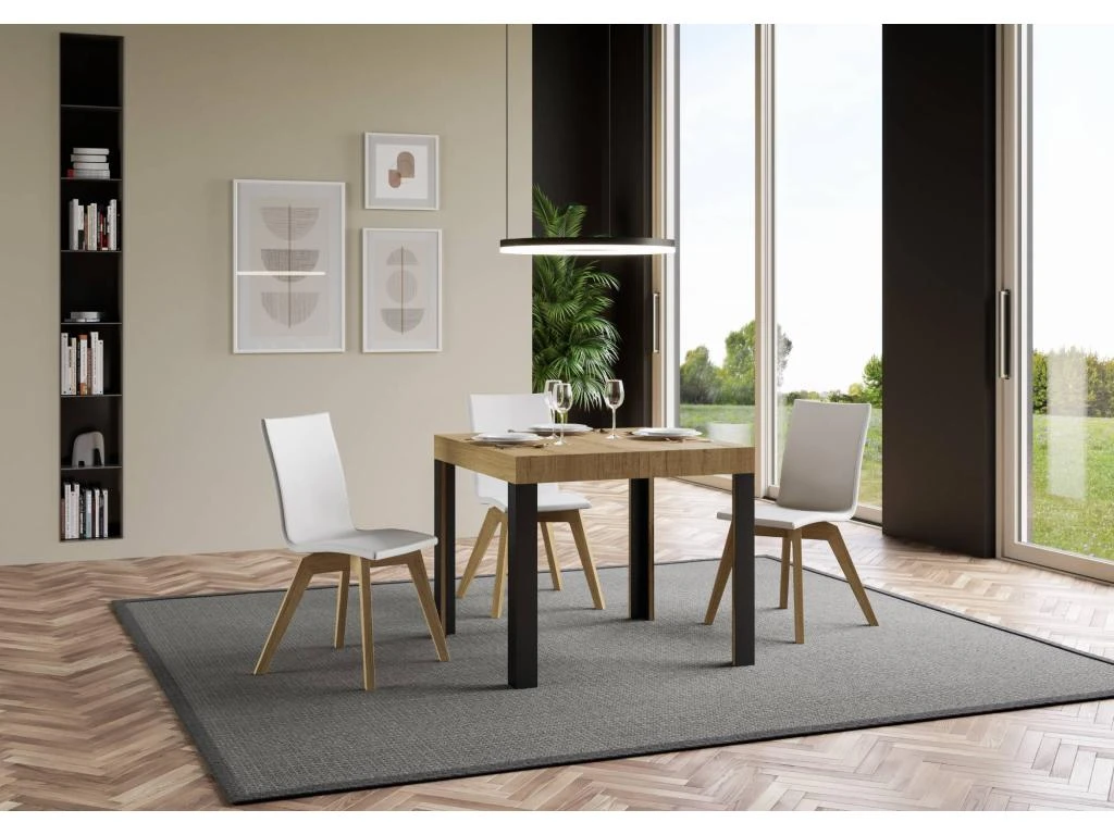 Table Extensible 90x90/246 Cm Linea Chêne Nature Cadre Anthracite 4 Table Extensible 90x90/246 Cm Linea Chêne Nature Cadre Anthracite – Image 2