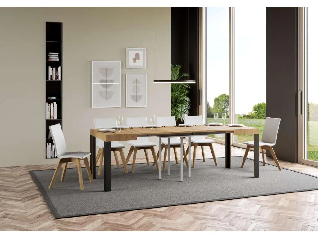 Table Extensible 90x90/246 Cm Linea Chêne Nature Cadre Anthracite 5 Table Extensible 90x90/246 Cm Linea Chêne Nature Cadre Anthracite – Image 3