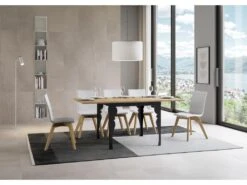 Table Extensible Portefeuille 90x90/180 Cm Paxon Libra Chêne Nature Cadre Anthracite -Mobilia Boutique table a manger 18958547