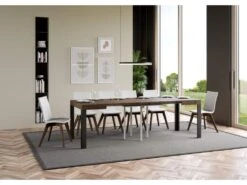 Table Extensible 90x90/246 Cm Linea Noyer Cadre Anthracite -Mobilia Boutique table a manger 18958703