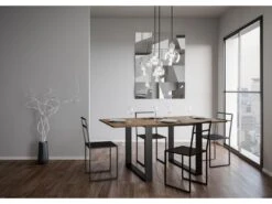 Table Extensible Portefeuille 90x90/180 Cm Tecno Libra Noyer Cadre Anthracite -Mobilia Boutique table a manger 18959235