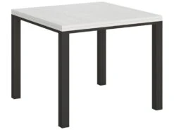 Table Extensible Portefeuille 90x90/180 Cm Everyday Libra Frêne Blanc Cadre Anthracite