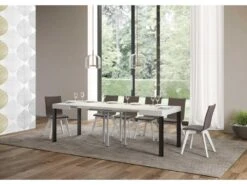 Table Extensible 90x90/246 Cm Everyday Frêne Blanc Cadre Anthracite -Mobilia Boutique table a manger 18960327