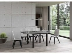 Table Extensible Portefeuille 90x90/180 Cm Everyday Libra Ciment Cadre Anthracite -Mobilia Boutique table a manger 18960455