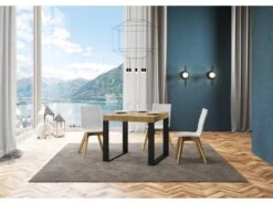 Table Extensible 90x90/246 Cm Tecno Chêne Nature Cadre Anthracite -Mobilia Boutique table a manger 18960583