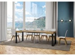 Table Extensible 90x90/246 Cm Tecno Chêne Nature Cadre Anthracite -Mobilia Boutique table a manger 18960585